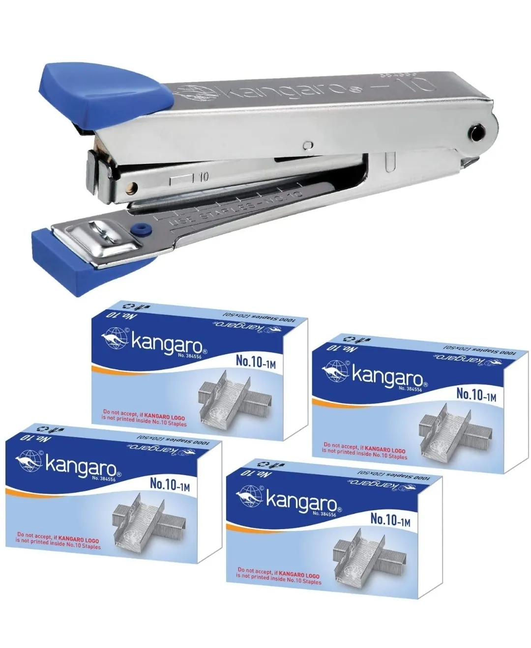 Kangaro HD-10 Stapler With 4 Packet Stapler Pin No. 10-1M  For Schools, Offices Home, Colleges and Many More Combo Pack