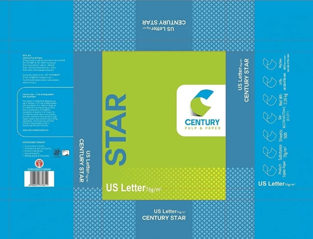 Century Star Copier  Paper A4 Size Paper 75 GSM 500 Sheet Pack of 8