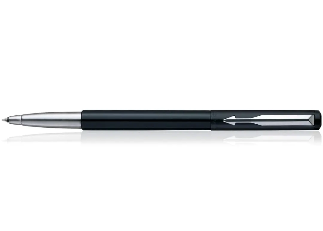 Parker Vector Standard Chrome Trim Roller Ball Pen (Pack of 1) Black Body