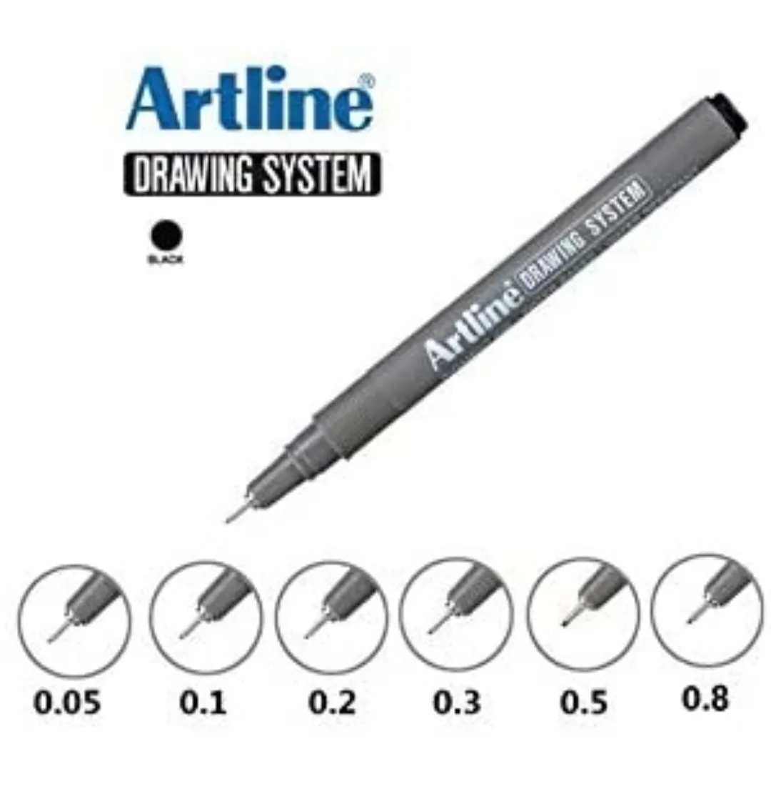 Artline Drawing System Artistic Technical Pens Assorted Set of 6 - (0.05, 0.1, 0.2, 0.3, 0.5, 0.8) Points Pen