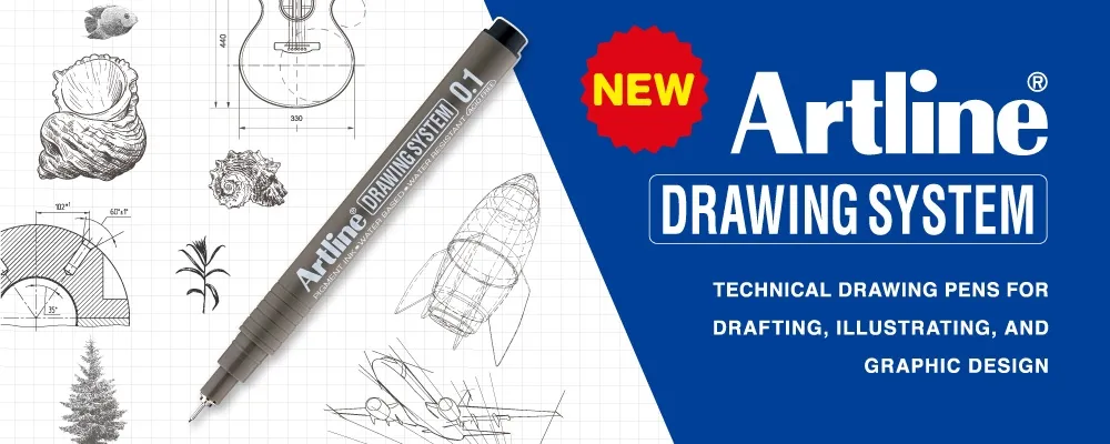 Artline Drawing System Artistic Technical Pens Assorted Set of 6 - (0.05, 0.1, 0.2, 0.3, 0.5, 0.8) Points Pen
