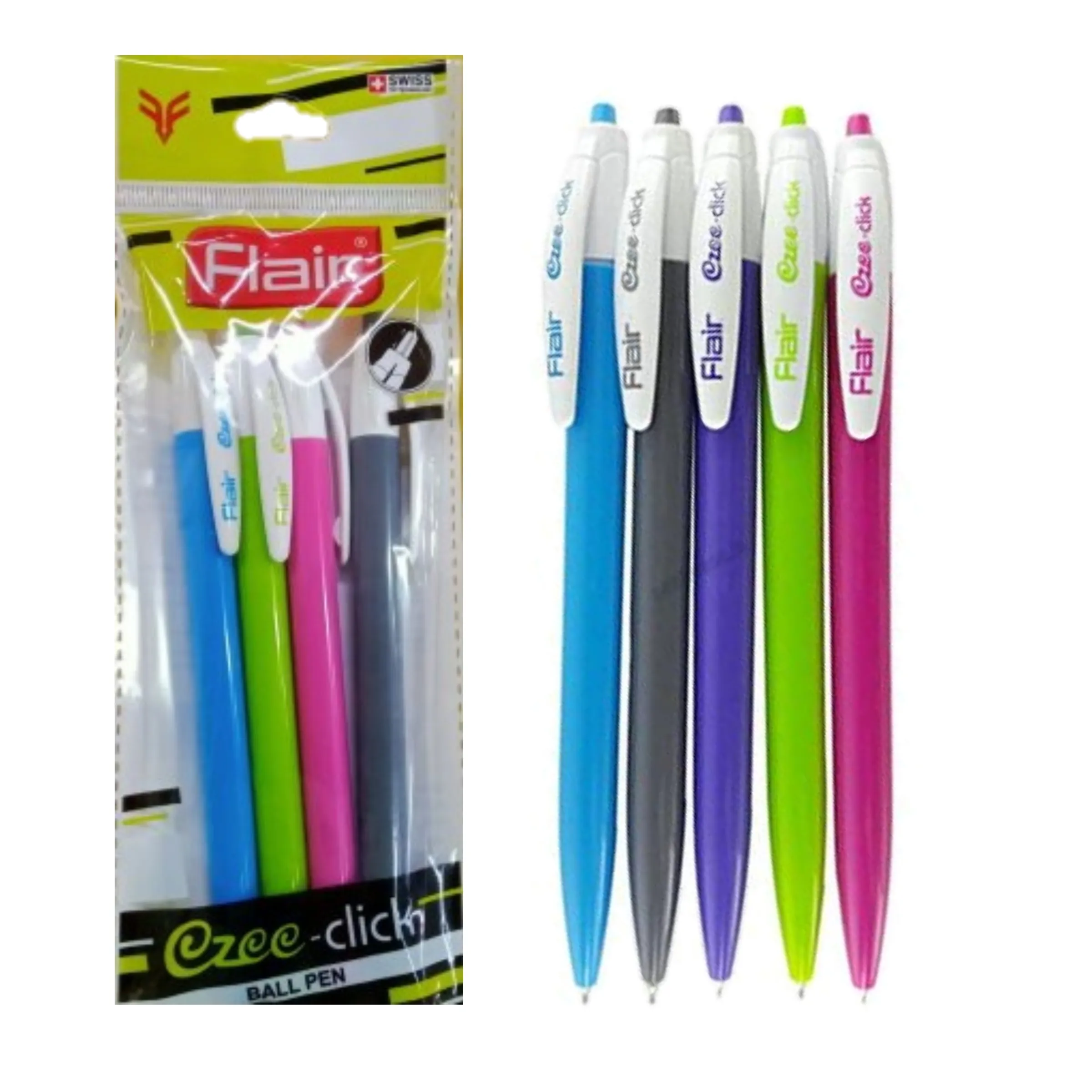 Flair Ezee Click Ball Point Pen Black Ink 1 Pack of 5 Pens