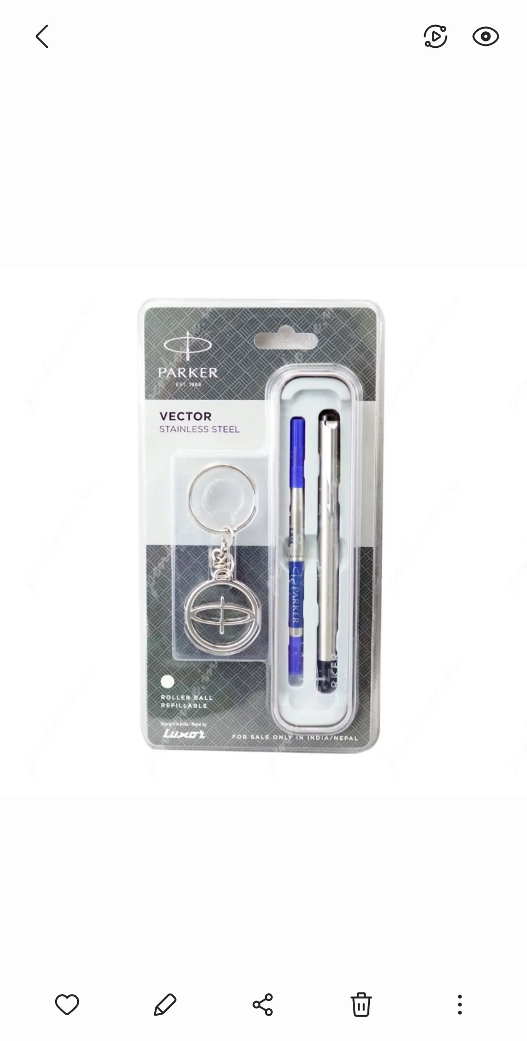 Parker Vector Stainless steel Chrome Trim Roller Ball Pen + Free Key Chain (Pack of 1)